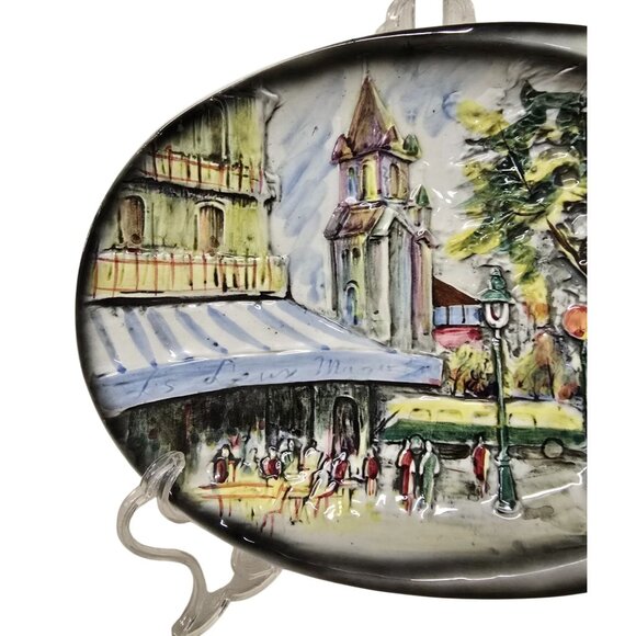 Vintage 10" Hand-Painted Orchardware Ceramic Palette Plate With Paris Scene - Picture 2 of 5